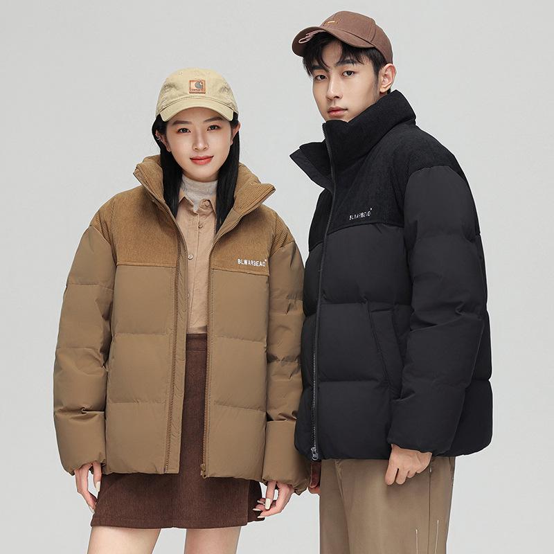 2025 New Unisex Color Block Thick Down Jacket with Stand Collar for Winter Warmth