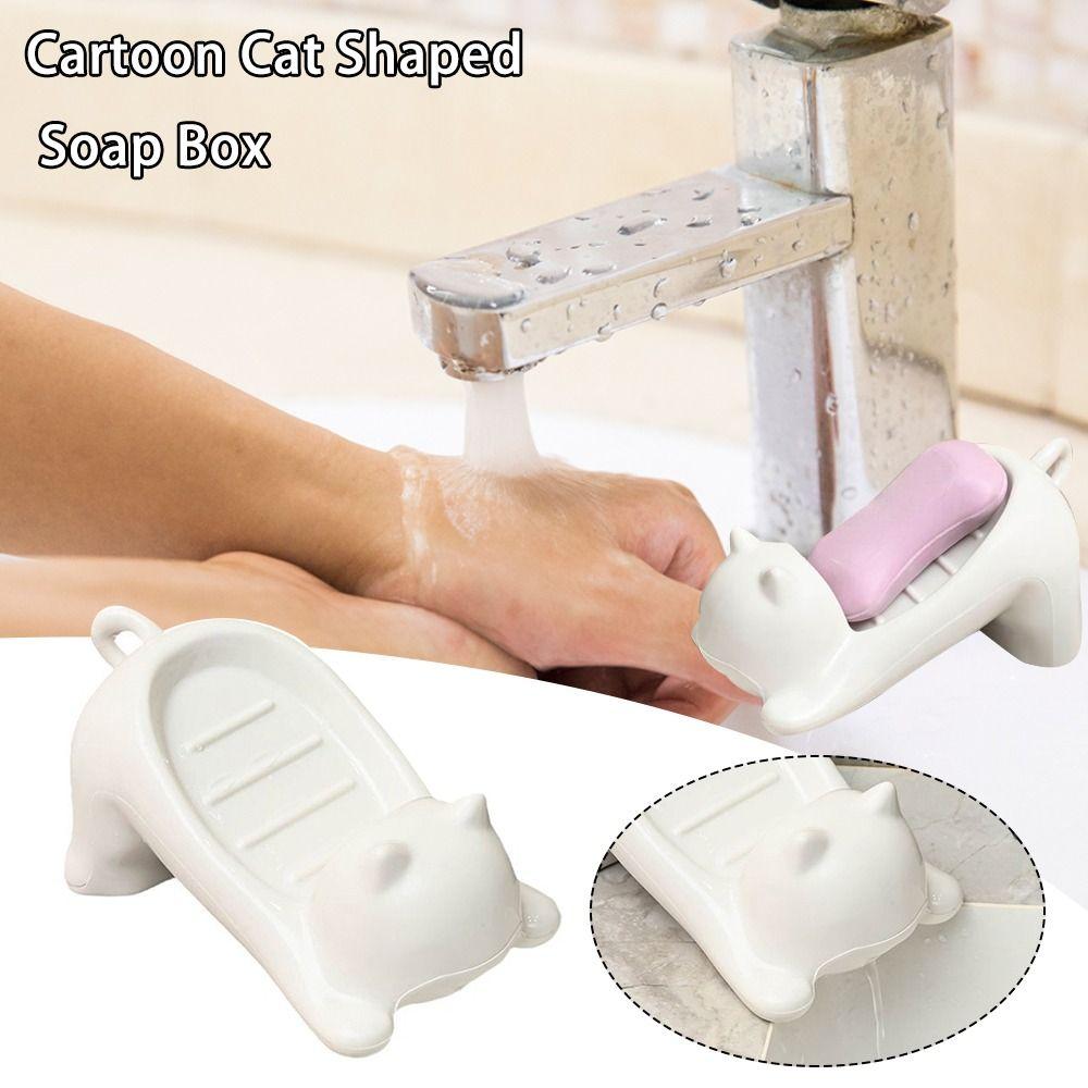 

Creative Cat Shaped Soap Box Drain Plastic Soap Holder Cartoon Soap Dish Tray