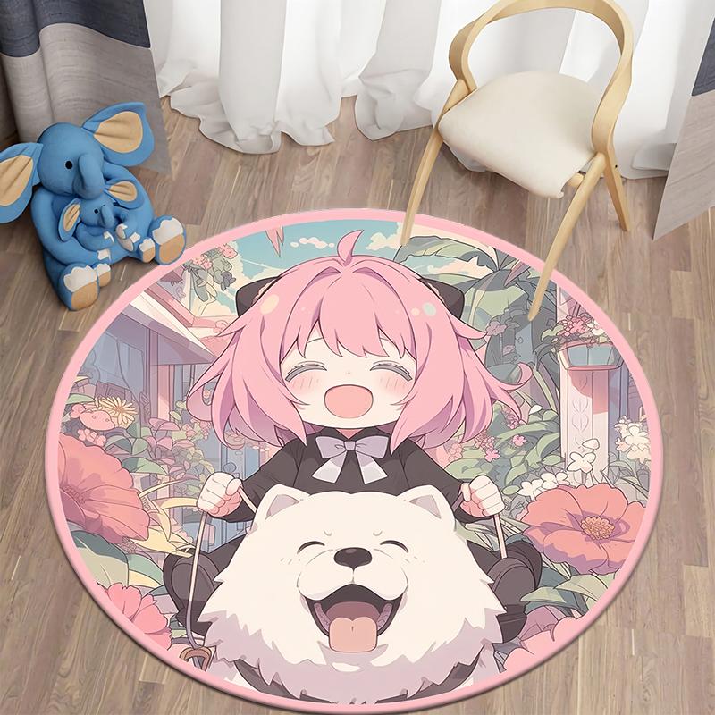 S- SPY×FAMILY Japanese Anime Cute Anya Forger Print Round Carpet.Bedroom,Balcony,Entry Door,Chair Non-slip Mat.Gift,Picnic,Rug