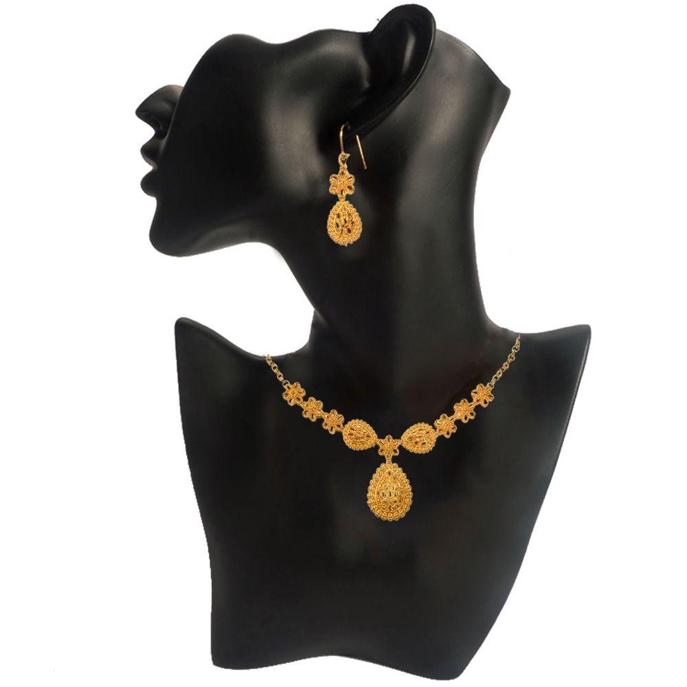 Gifts Gold Color Necklace Earring Set 24K Gold African Bridal Jewelry Sets  Women