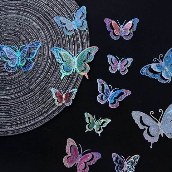 12Pcs 3D Butterfly Wall Sticker Waterproof Scratch-Resistant Wall Decals Self-Adhesive DIY Wall Decors for Living Room Bedroom Bathroom Kitchen