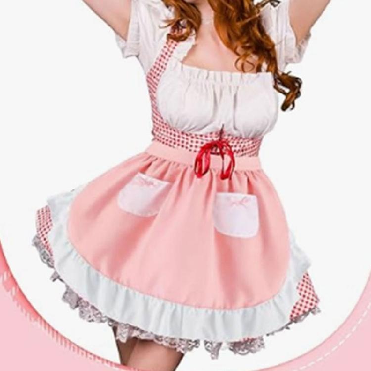 Maid Apron Costume Adjustable Ruffled Maid Apron for Halloween Cosplay Women Kitchen Apron Cooking Apron with 2 Pocket