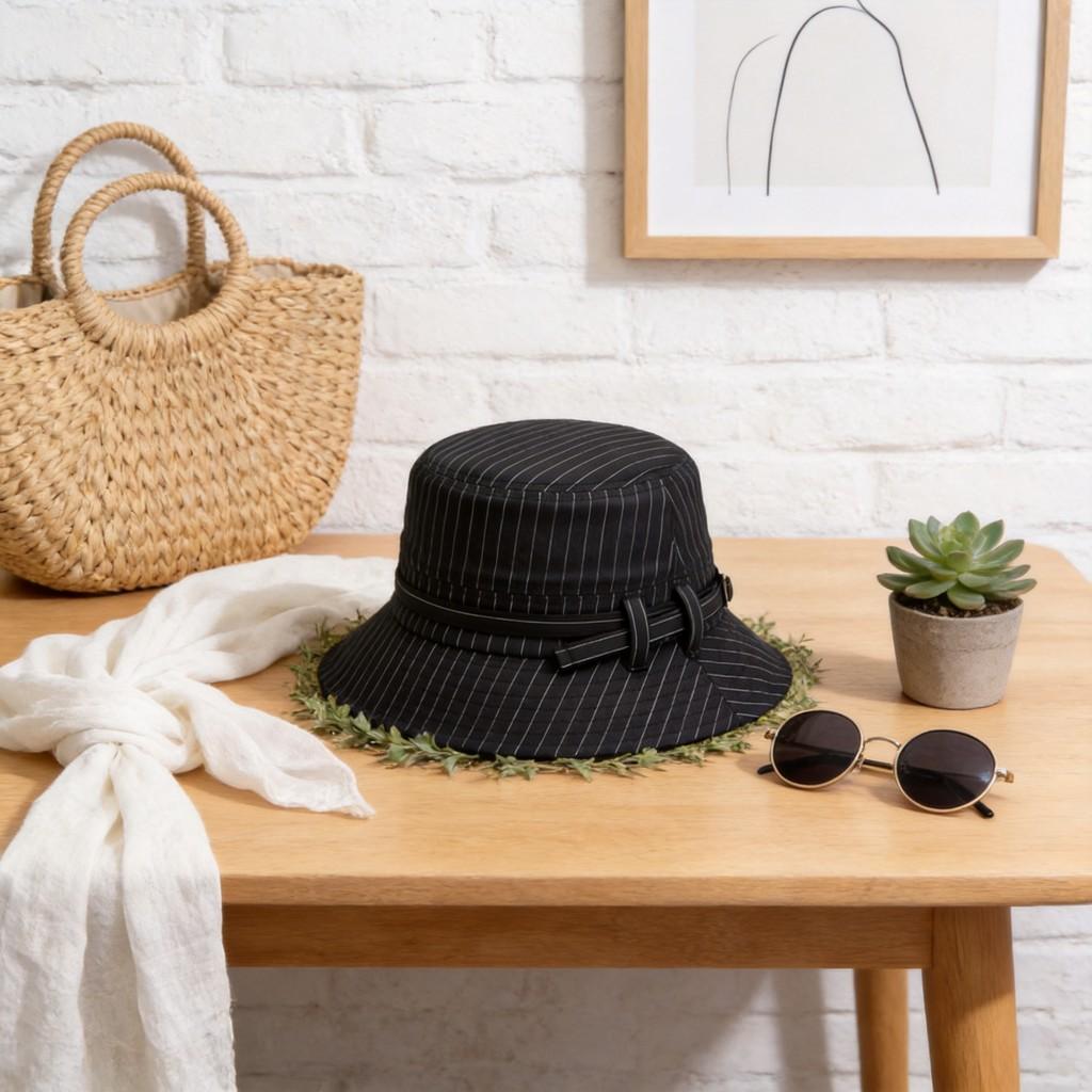 Summer Striped Fisherman Hat With Sun Protection And Foldable Design For Casual Outdoor Wear