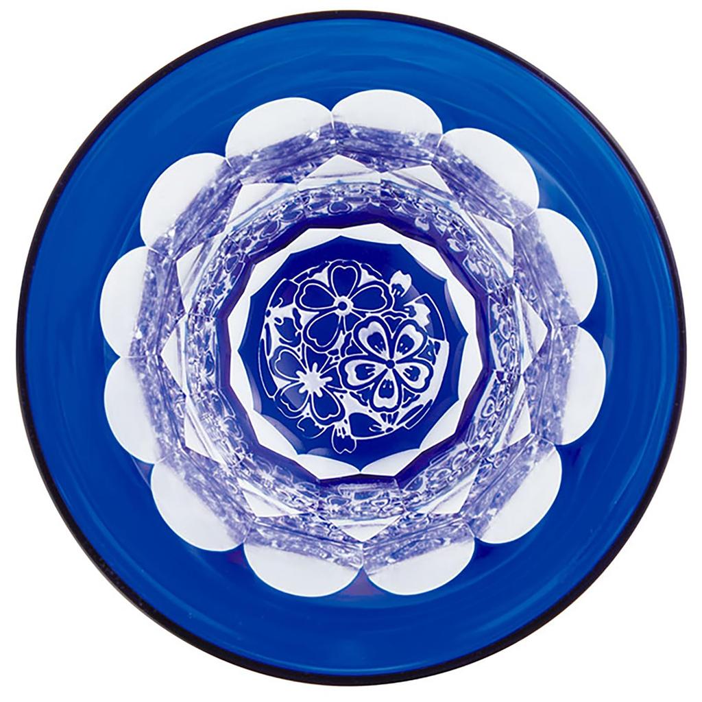 Otsuka Glass Edo Kiriko "Funabashi Kaleidoskop" Tumbler, Glasbecher, ca.. 240ml, Kirschblüte und Blau, Hergestellt in Japan, 740-218-3