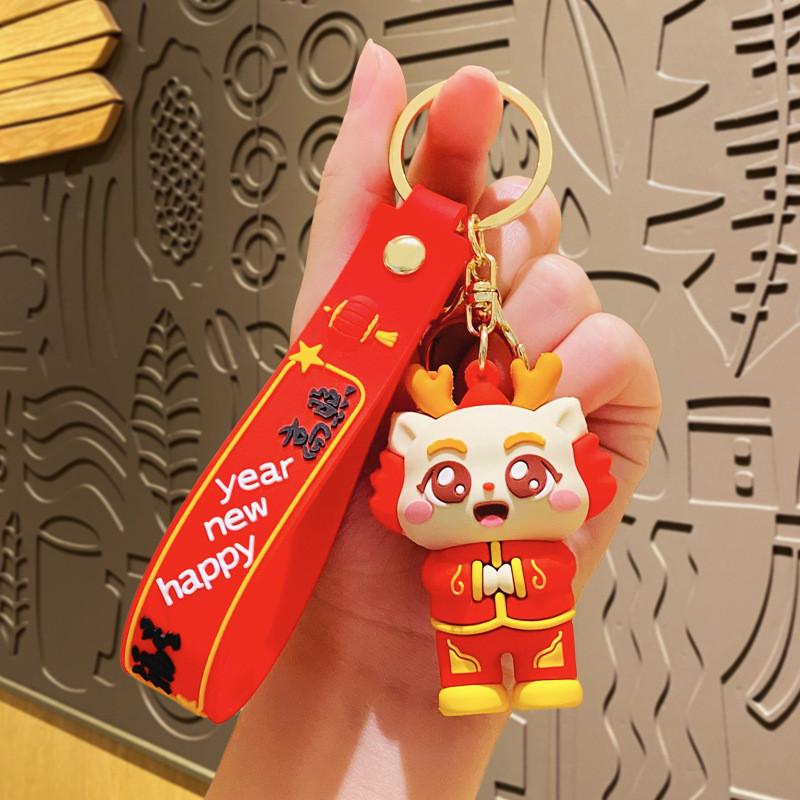 Leather Dragon Detailed Keychain Elegant Chinese New Year Decoration Car