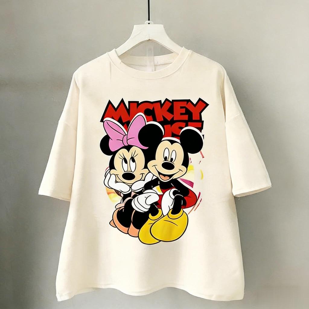 Mickey Minnie Mouse T Shirt Women Man Cotton Short Sleeve Tops Oversized Disney Graphic Tee 2026 Summer Y2k Casual Tops Unisex