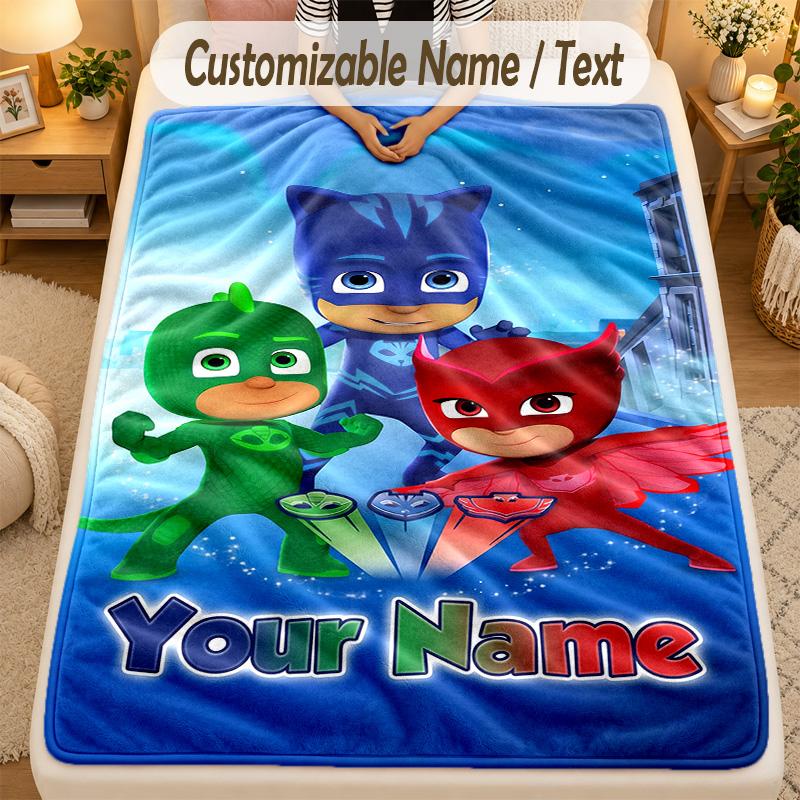 Flannel BlanketPJ Mask Custom Name Text Personalized Soft Warm Throw Blanket Home Decor Gift