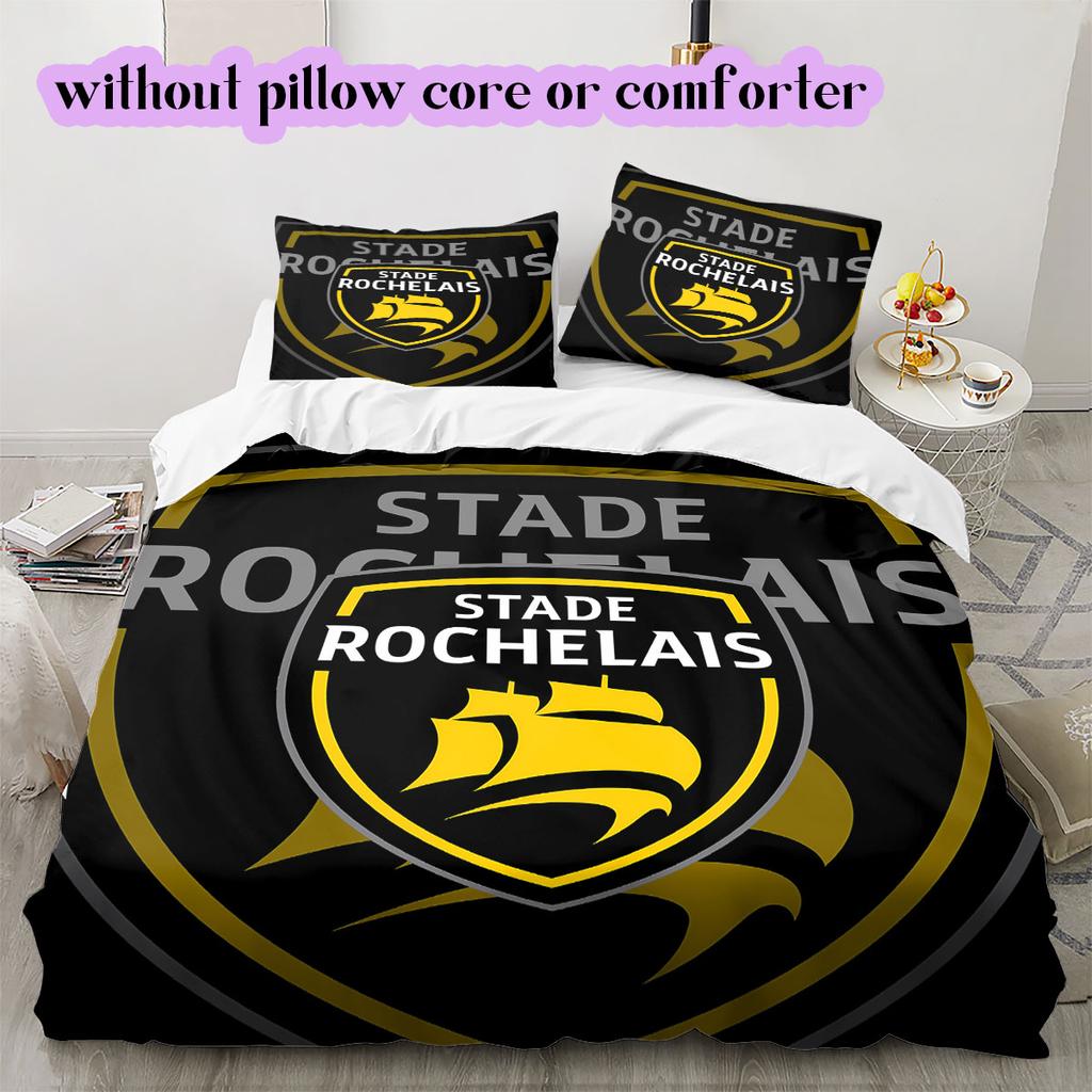 Stade Rochelais rugby Pattern Bedding,Quilt Set Quilt Cover Pillowcase Home Birthday Gift (1*duvet cover+2*pillowcase,without core)