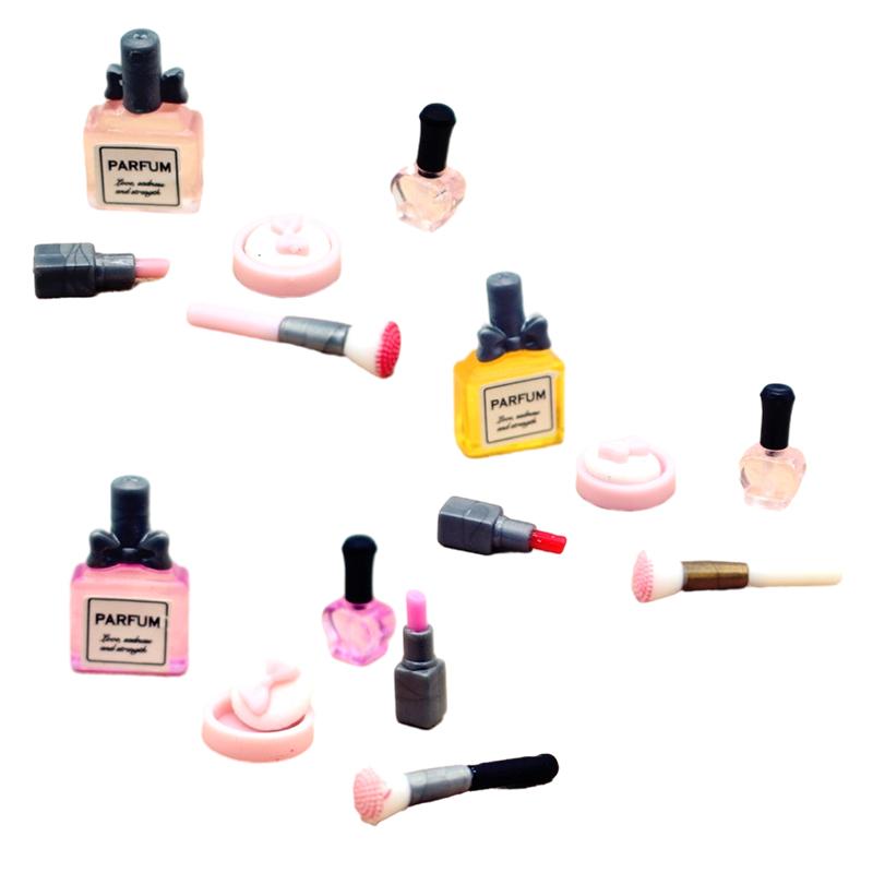 1Set 1:12 Dollhouse Miniature Cosmetic Lipstick Pressed Powder Perfume Makeup Brush Model Dolls Makeup Scene Decoration Accessories