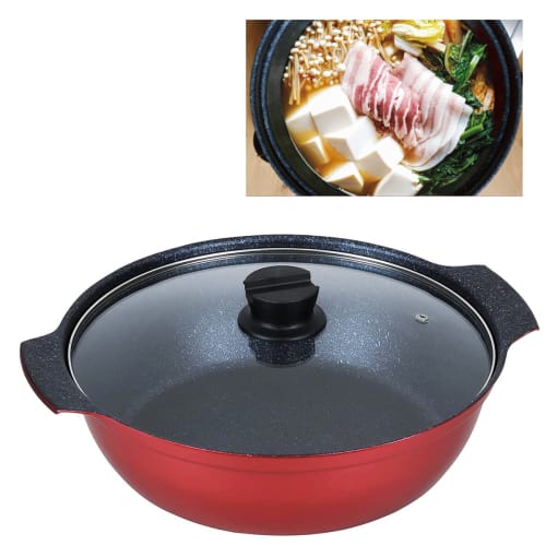 30cm Tabletop Pot for 6-8 People, Lighter than Earthenware, Durable, Double-Handled, Gas/Induction Compatible, Lightweight, Marble Diamond Finish, Gla