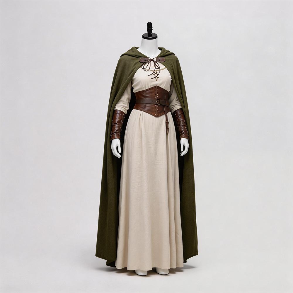 Mittelalterlicher Baumwoll- und Leinenumhang, Halloween-Zauberer Hobbit Magier Elf Cosplay Umhang Cosplay