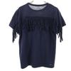 Sacai Made in Japan Linen Blend Short sleeve fringe T-shirt 2 Navy Poke T Women Used