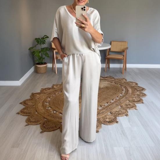 Satin Piece And Outfits for Women Two Wide Leg Pants Set