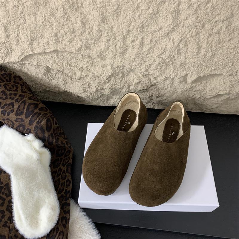 Lazy wind! Retro round head ugly cute one-pedal Boken single shoes 2025 autumn and winter soft-soled grandma shoes