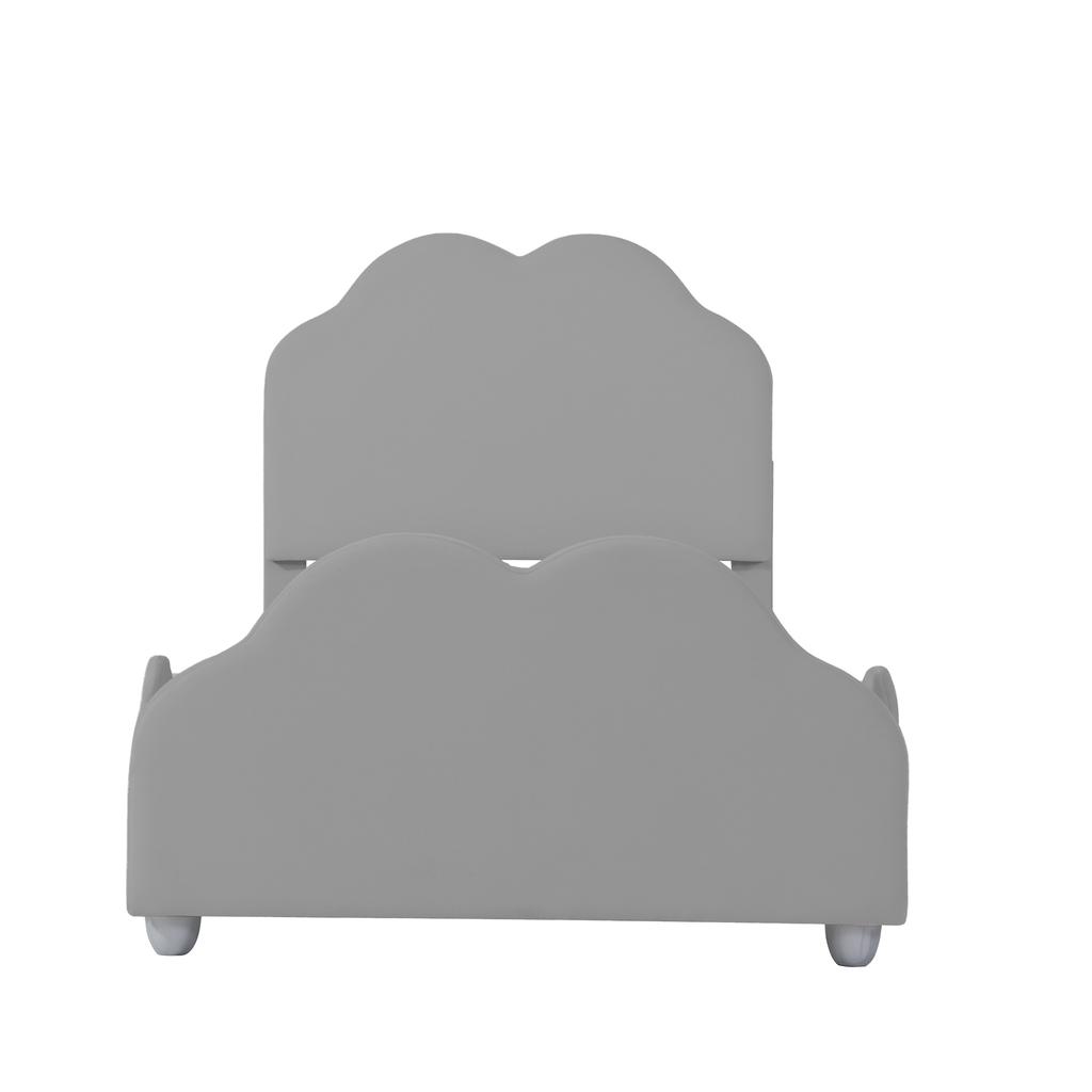 Upholstered Bed Kids Bed 90 x 200 cm High Railing Kids Bed Frame with Cloud-Shaped Headboard and Footboard. Single Bed in Skin-Friendly Velvet Grey