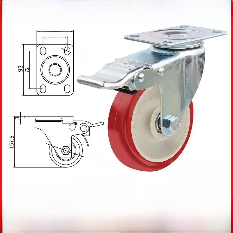 Kraftigt 3-5 tums universellt nylonhjul för vagn med broms