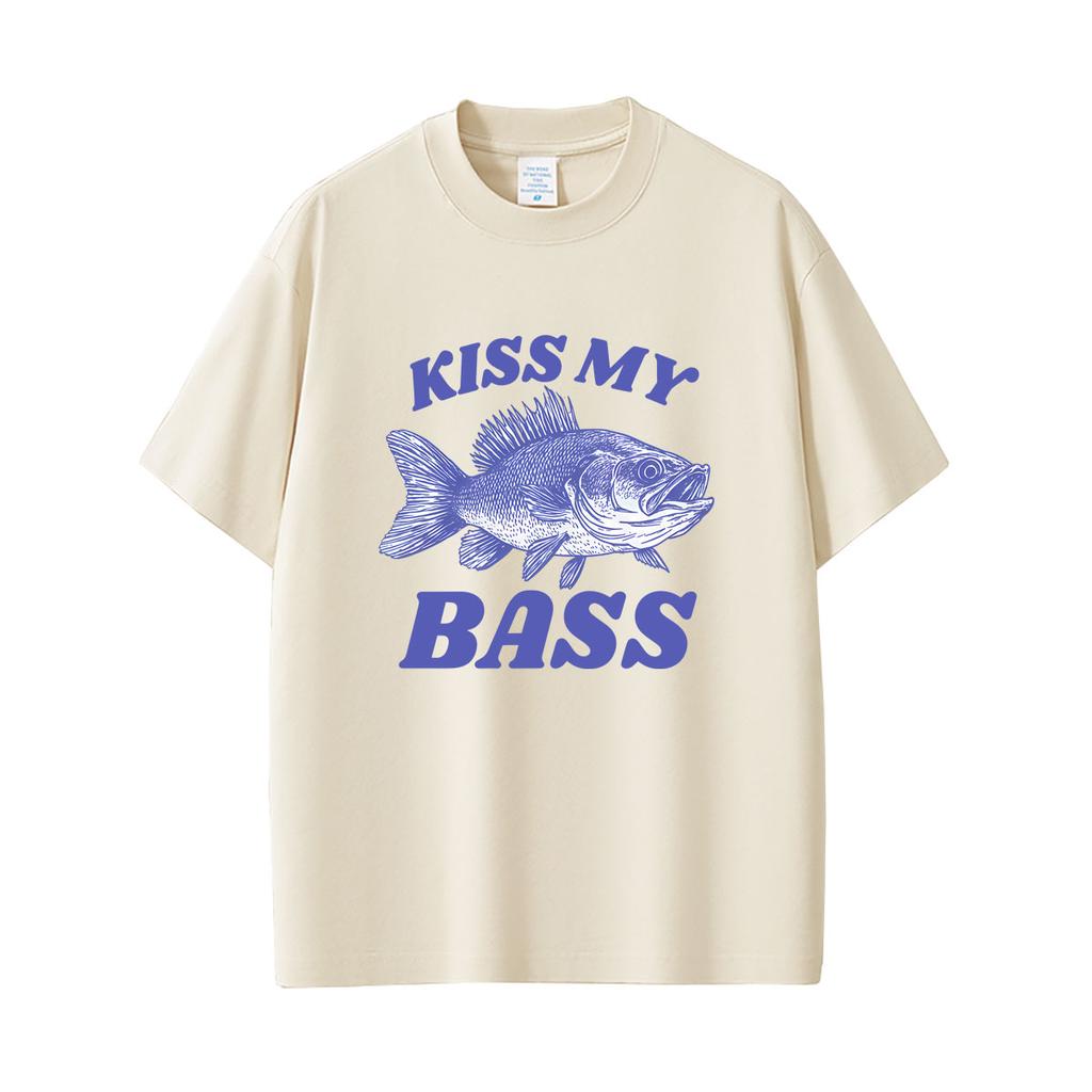 Retro Fishing T-shirt Kiss My Bass T Shirts Funny Men Dad Grandpa Fishing Tshirt Outdoors Male Humor Tops