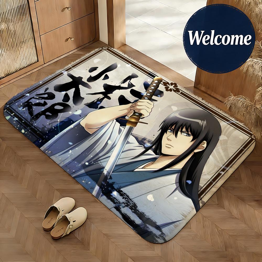 Soft Flannel Floor Mat Anime Gin Tama Floor Mat Non-Slip Absorbent Doormat Bathroom Bedroom Home Decor Rug