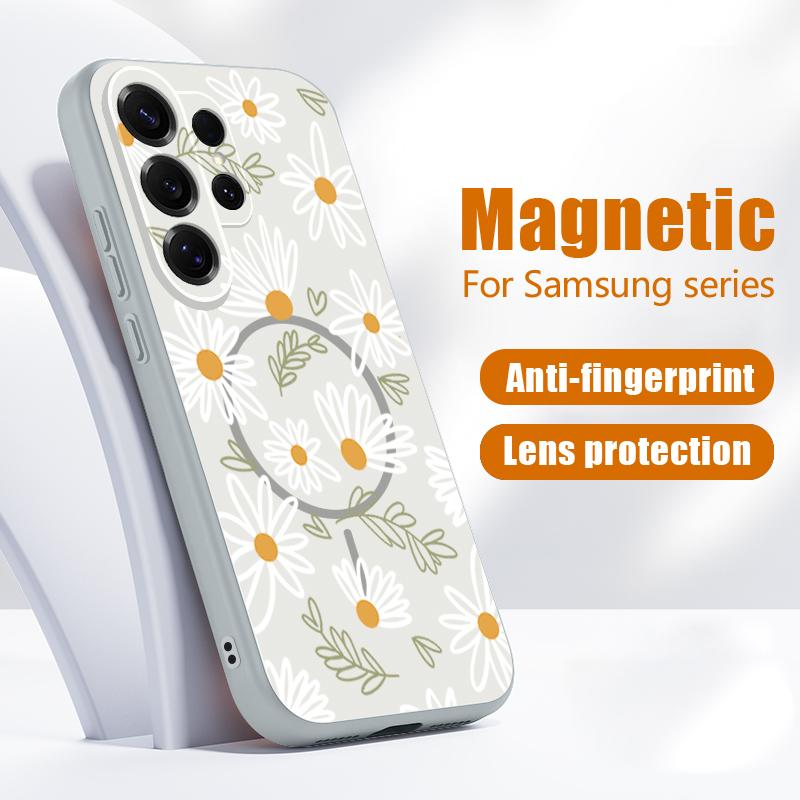 Custodia Magnetica Per Magsafe Per Samsung Galaxy S26 Ultra S25 Edge S24 Plus S23 FE S22 A17 A54 A55 A56 A57 5G Copertura Floreale Cartone Animato Margherite Fiore di Pesco