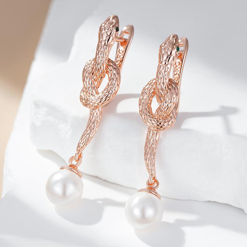 Unique Rose Gold Snake Drop Earrings For Women Fashion Pearl Accessories Heavy Metals Punk Rock Vintage Animal Jewelry
