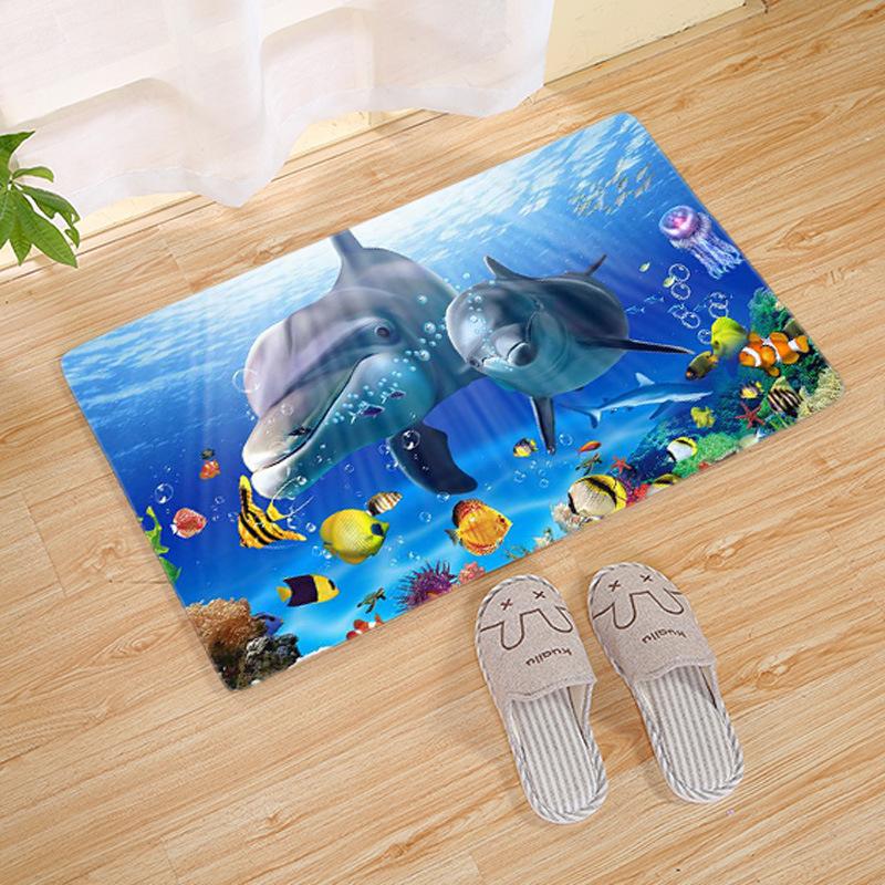 Tropical Island Dolphin Jumping Carpet Mat Underwater Coral Reef Fish Pattern Rug Home Decoration Indoor Floor Mats Mats