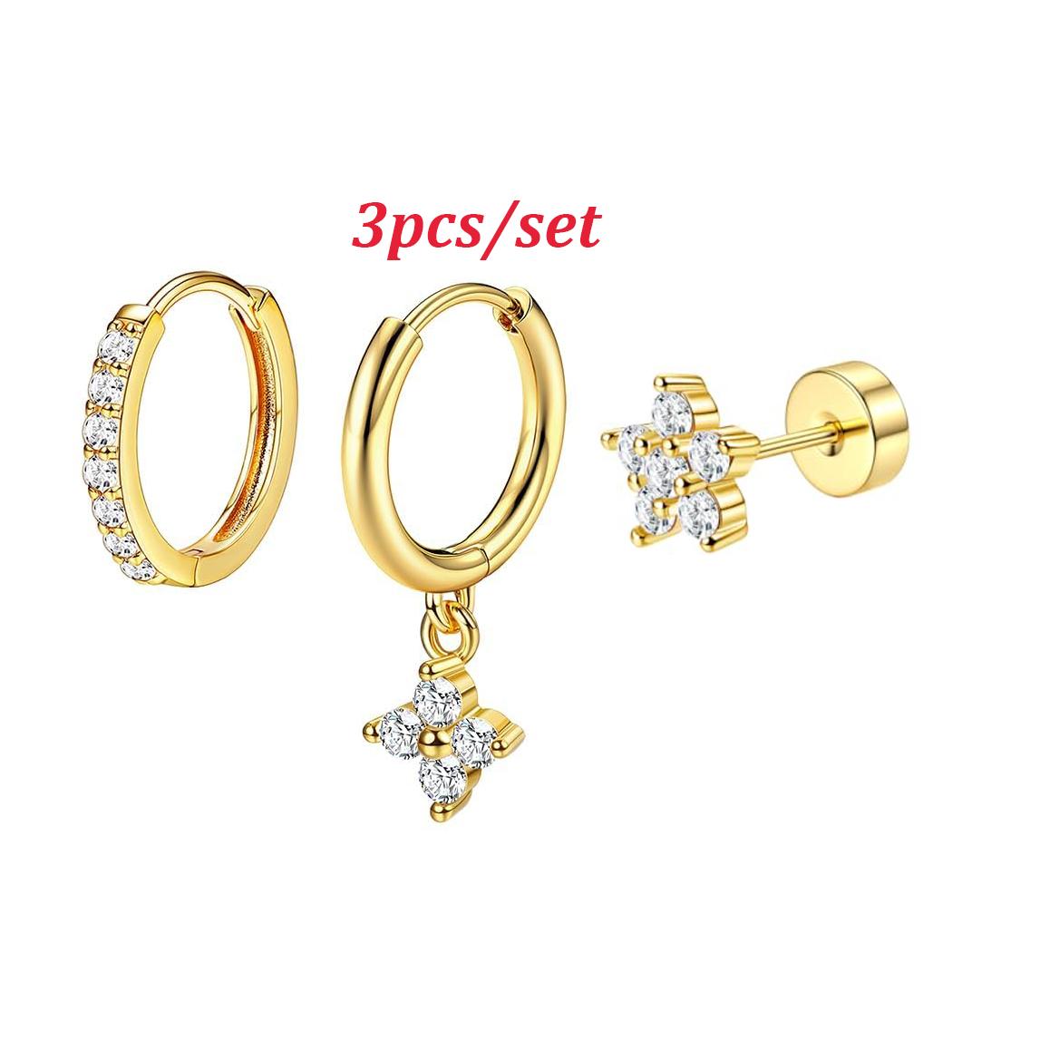 Bobisty 3 шт. Серьги из нержавеющей стали для женщин Пусеты Серьги-кольца Наборы Гипоаллергенные Серьги для хряща для множественных проколов