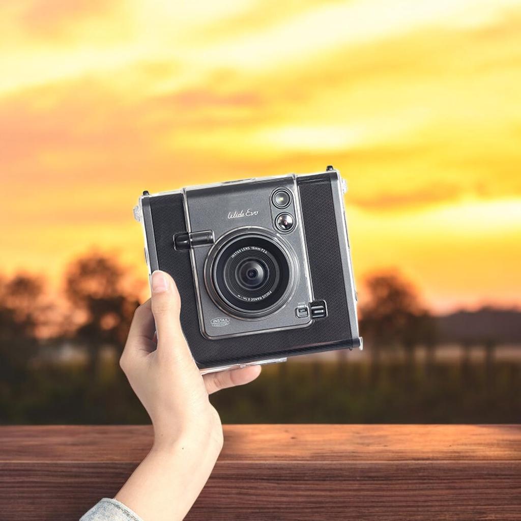 Kimyaoee Wide EVO Instant Film Camera with Clear Plastic Protective Case and Hard Camera Shoulder Strap for Fujifilm Instax Wide EVO Camera