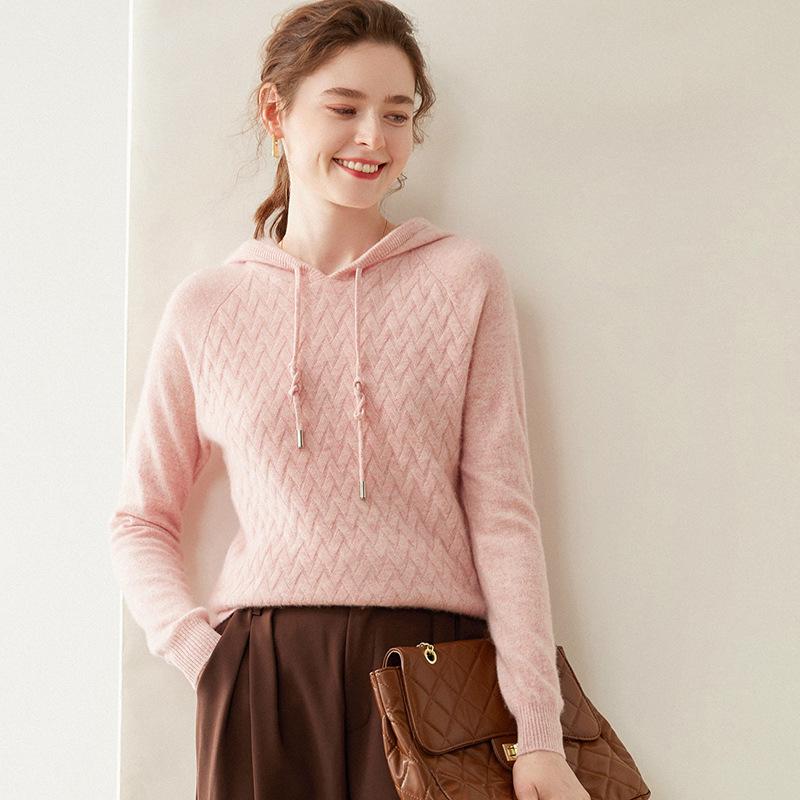 Women's Cashmere Hooded Knit Sweater: Autumn/Winter Long Sleeve Korean Style Hoodie.