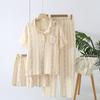 Women's summer cotton yarn three-piece pajamas short-sleeved trousers summer thin cotton crepe homewear set autumn