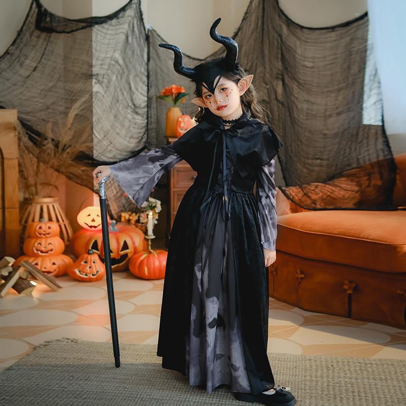 Halloween Children's Costume Show Costume Skull Children's Costume Girls Long Dress Witch Vampire Funny Dress