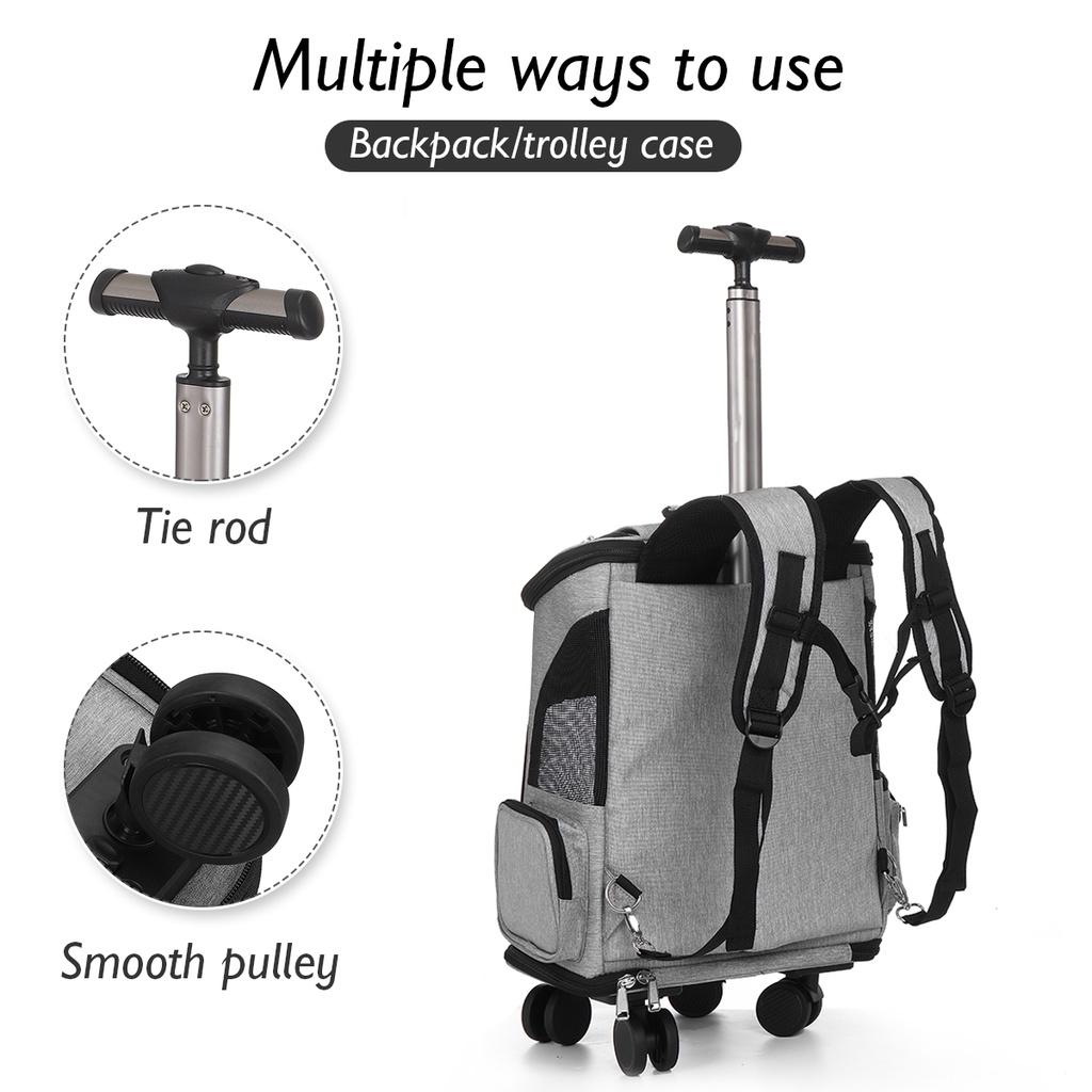 Wheeled Pet Carrier Backpack Travel Carrier for Puppy Dogs Cats Removable Rolling Wheels Mesh Ventilation Window Storage Pockets