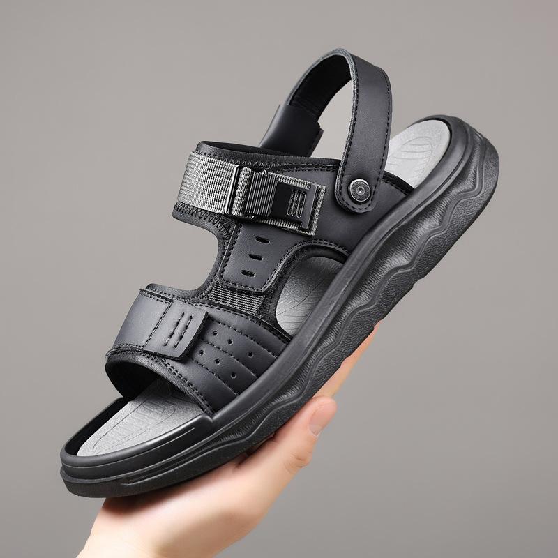 Fashion Outdoor Soft Sole Beach Shoes for Men Anti-slip Summer New Leather Sandals for Men Fashion Casual Dual-use Slipper Shoes Man