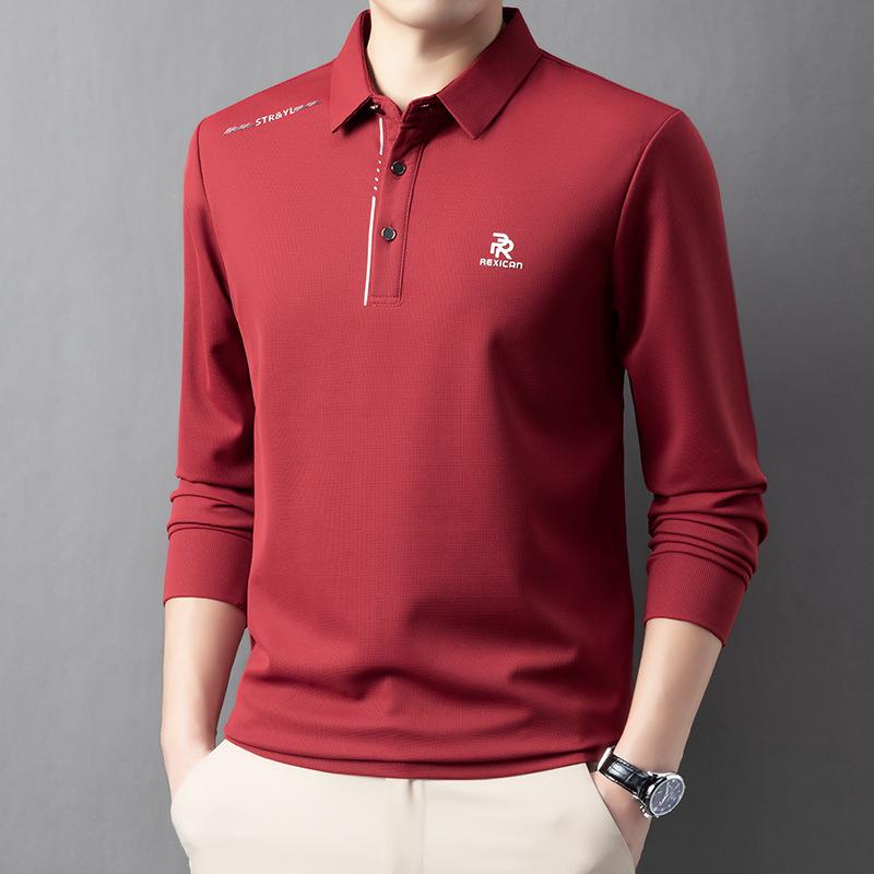 New Lapel Men's Polo Shirt Casual Long-sleeved T-shirt Autumn Young Seamless Bottoming Shirt Solid Color Dad Dress.