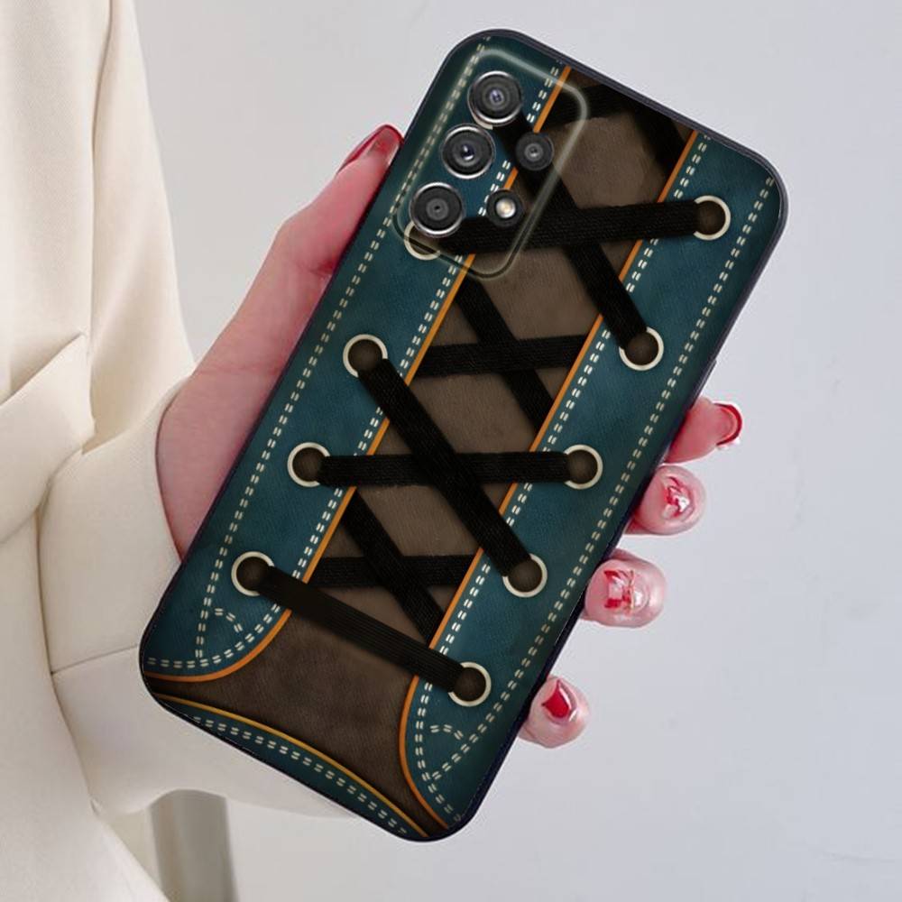 

Personalized Sneaker Lace Pattern Phone Case For Samsung S24,21,22,23,30,Ultra,20,Plus,Note,10,9,Black soft silicone case Samsung S105G