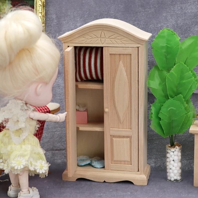 1:12 Scale Dollhouses Miniature Furniture Wood Wardrobe Dollhouses Decorations Accessories for Dollhouses Decorations