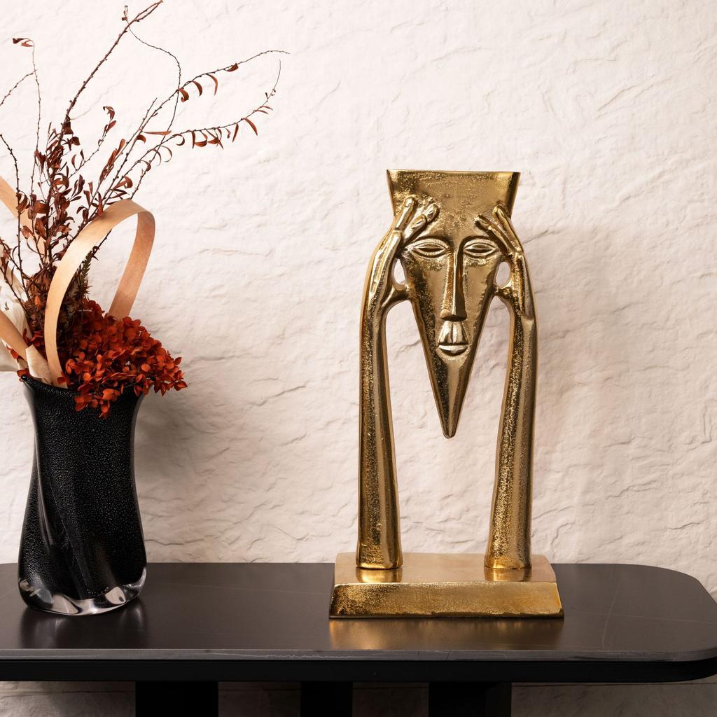 Hantverk i harts Gyllene Maskerad Figur Skulptur Abstrakt Geometriskt Porträtt Dekorativa Figurer Heminredningstillbehör