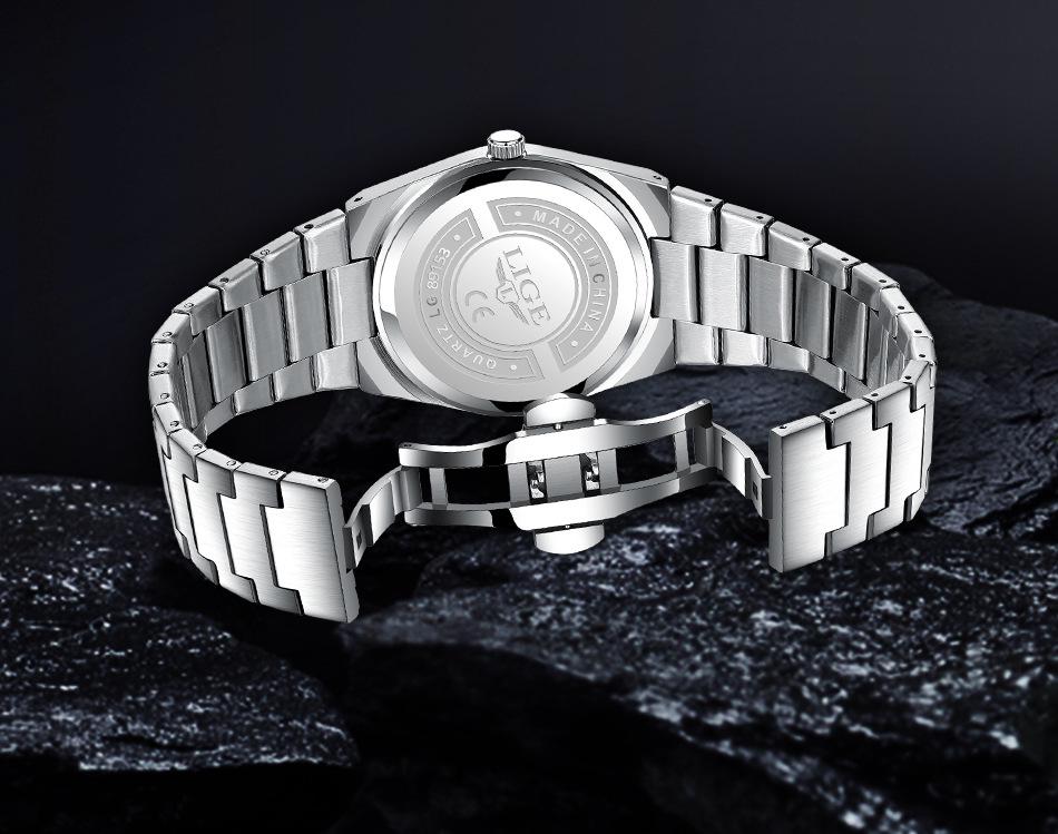 LIGE Waterproof Luminous Men's Quartz Multifunctional Business Watch with Calendar