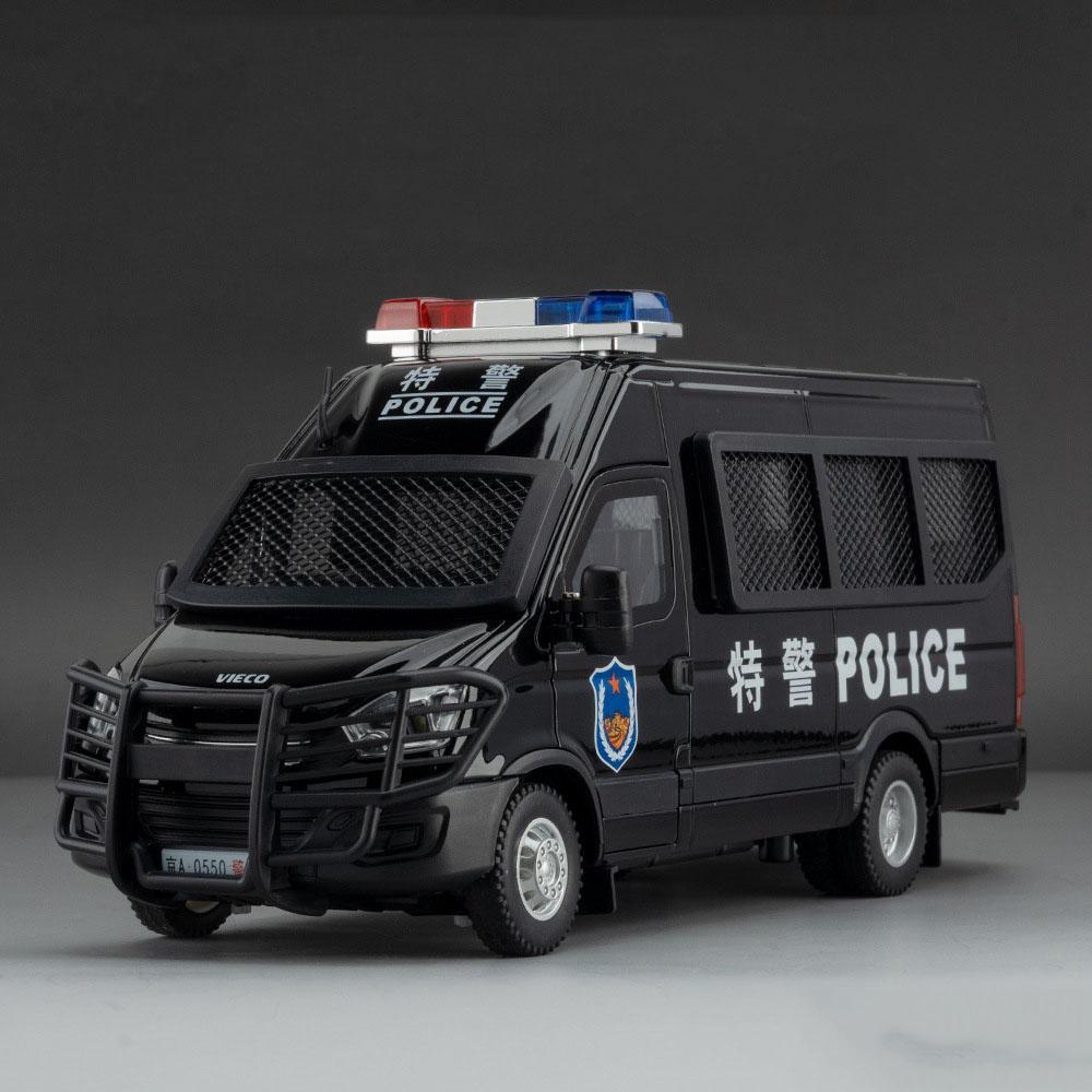 

1:24 Scale H2 Police Car Toy Miniature Models Alloy Diecast Doors Opened Pull Back Sound Light SWAT Vehicle Gifts for Boys