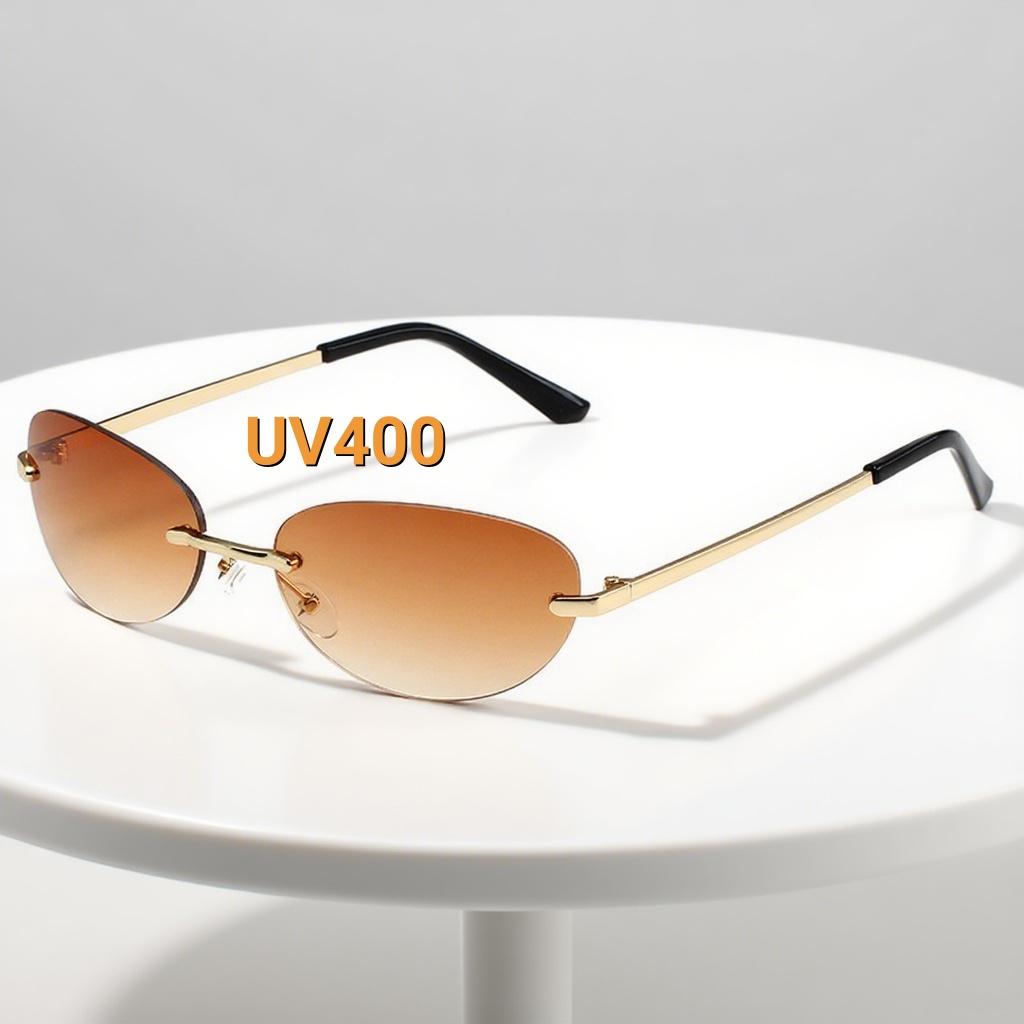 New Fashionable Frameless Cat Eye Sunglasses Women Retro Ultra Light UV400 Protective Luxury Outdoor