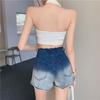 Nuovo Design Estivo a Colori Degradé con Pantaloncini di Jeans a Gamba Larga per Donna Vita Alta Gamba Dritta Casual Hot Pants