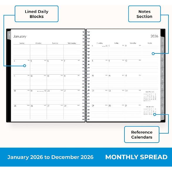Blue Sky 2026 Monthly Planner Calendar, January 2026 - December 2026, 8" x 10", Monthly Layout, Flexible Cover, Silver Wirebound, Laminated Tabs,