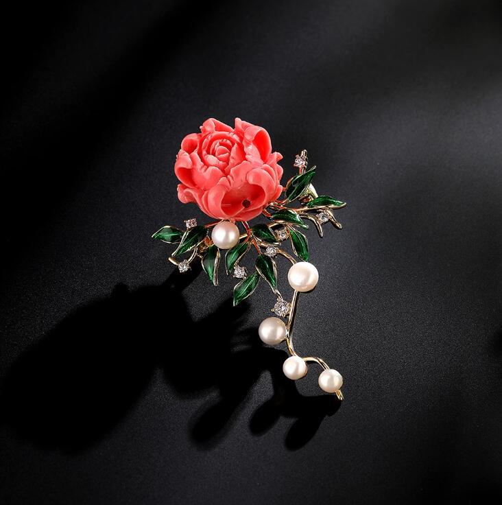 Chinese Style Enamel Color Freshwater Flower Brooch Light Luxury Hand-painted Coat Cardigan Brooch PD1909 KTJ