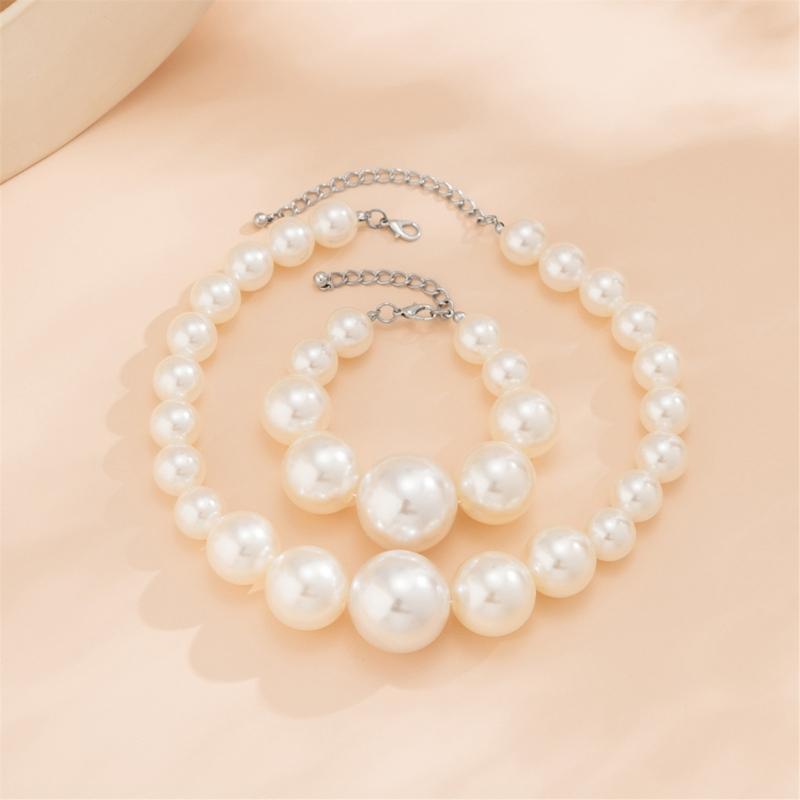 Pearls Collar Necklace Vintage Style Beads Bracelet Pearls Earrings Beads Jewelry Perfect Gift for Girlfriends Woman