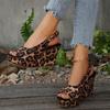 Leopard Women's Fashion Slippers Wedges Heel Striped Bowknot Sandals Large Size35-43 Slides Pantuflas Mujer Chunky Sole Footwear