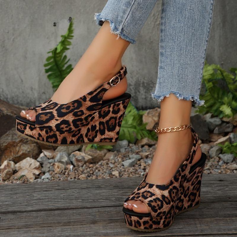 Leopard Women's Fashion Slippers Wedges Heel Striped Bowknot Sandals Large Size35-43 Slides Pantuflas Mujer Chunky Sole Footwear