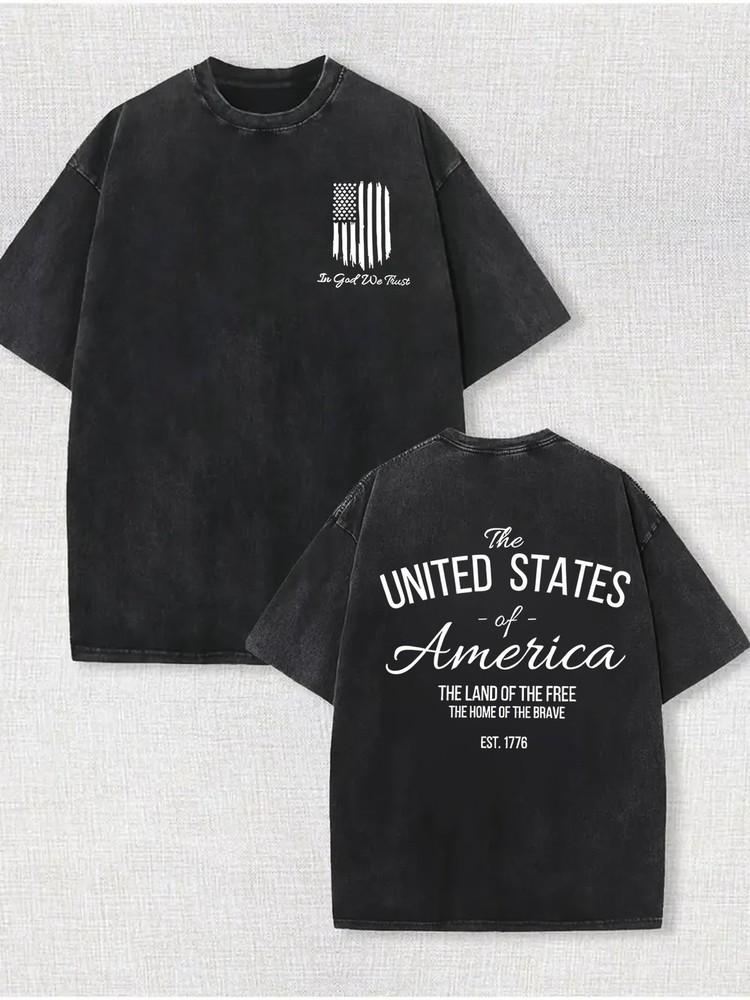 

Vintage American Flag Graphic T-Shirt Double-Sided WashableLoose FitShort Slee Unisex T-Shirt L
