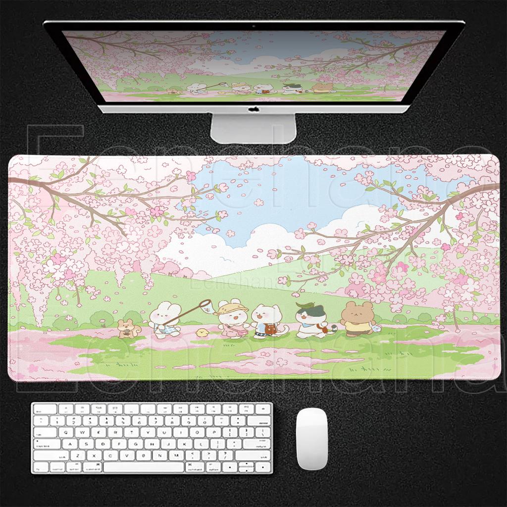 Spring Cute Rabbit Mouse Pad Large Gaming Pink Bunny XXL Laptop Kawaii Flower DeskMat Gamer Keyboard Non-slip Office Accessories