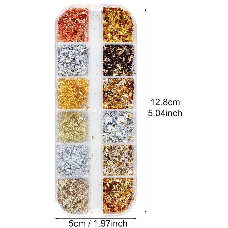 12 Grids Colorful Golden Foil Nail Sequins Featuring Irregular Aluminum Flakes, Perfect for Shiny Nail Designs Decorations for Manicures