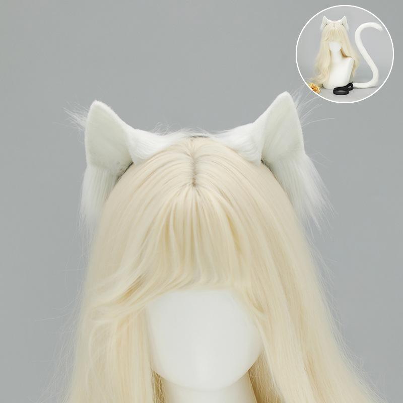 

Handmade Plush Cat Ear Headband & Tail Set - Realistic Cosplay Props for Anime Conventions
