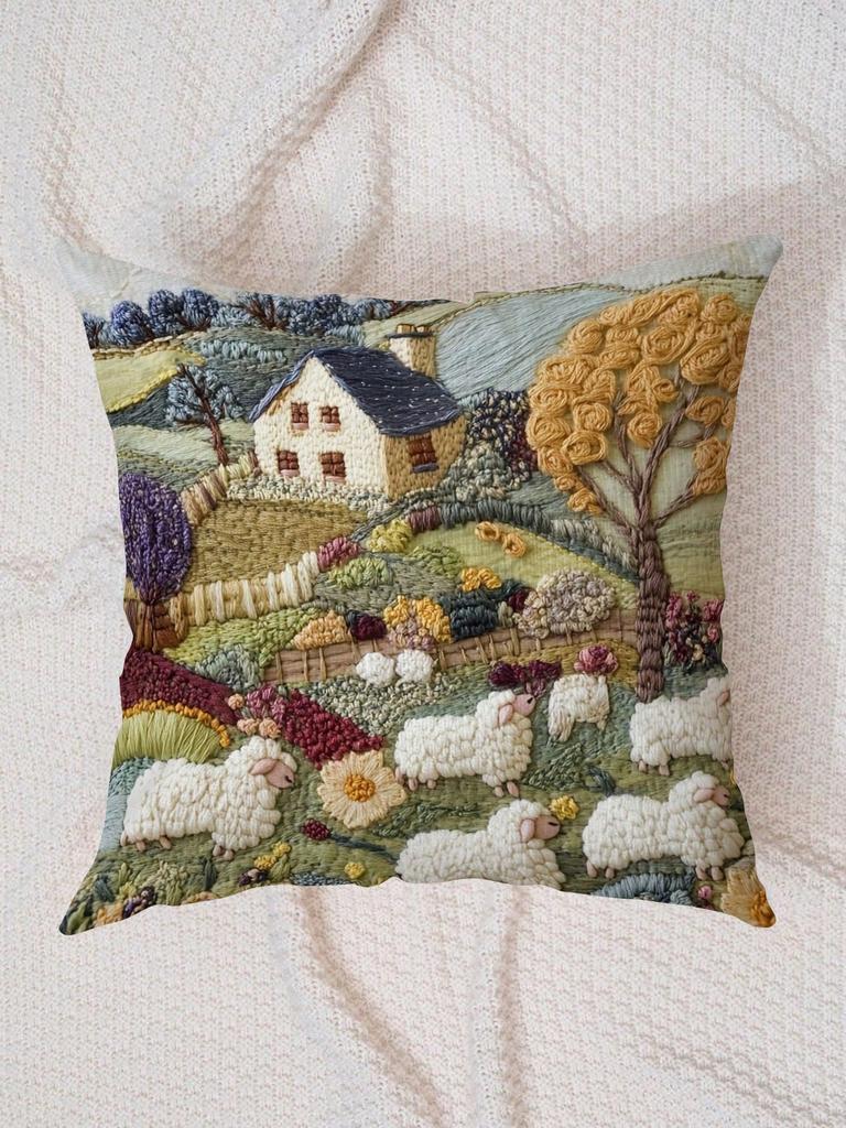 Sheep Pillow Cover Double Sided 2D Print Soft Linen Throw Pillow Cover Living Room Bedroom Sofa Decor Cozy Vibe Accessory Gift
